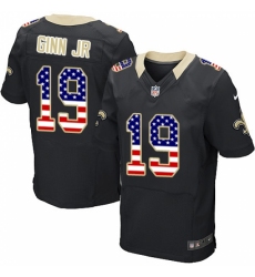 Men's Nike New Orleans Saints #19 Ted Ginn Jr Elite Black Home USA Flag Fashion NFL Jersey