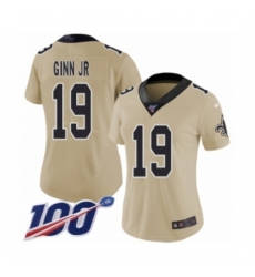 Women's New Orleans Saints #19 Ted Ginn Jr Limited Gold Inverted Legend 100th Season Football Jersey