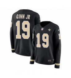 Women's Nike New Orleans Saints #19 Ted Ginn Jr Limited Black Therma Long Sleeve NFL Jersey