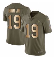 Youth Nike New Orleans Saints #19 Ted Ginn Jr Limited Olive/Gold 2017 Salute to Service NFL Jersey