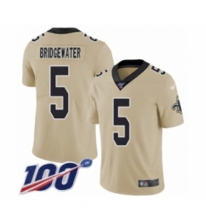 Men's New Orleans Saints #5 Teddy Bridgewater Limited Gold Inverted Legend 100th Season Football Jersey