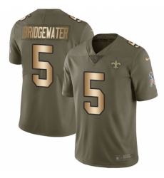 Youth Nike New Orleans Saints #5 Teddy Bridgewater Limited Olive Gold 2017 Salute to Service NFL Jersey