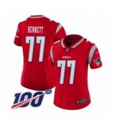 Women's New England Patriots #77 Michael Bennett Limited Red Inverted Legend 100th Season Football Jersey