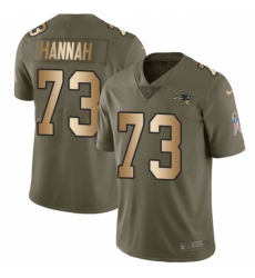 Men's Nike New England Patriots #73 John Hannah Limited Olive/Gold 2017 Salute to Service NFL Jersey