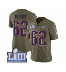 Men's Nike New England Patriots #62 Joe Thuney Limited Olive 2017 Salute to Service Super Bowl LIII Bound NFL Jersey