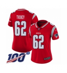 Women's New England Patriots #62 Joe Thuney Limited Red Inverted Legend 100th Season Football Jersey