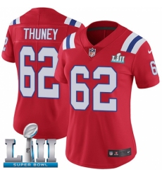 Women's Nike New England Patriots #62 Joe Thuney Red Alternate Vapor Untouchable Limited Player Super Bowl LII NFL Jersey