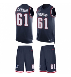 Men's Nike New England Patriots #61 Marcus Cannon Limited Navy Blue Tank Top Suit NFL Jersey