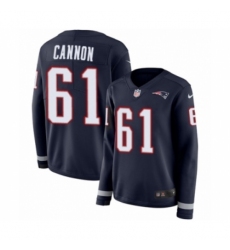 Women's Nike New England Patriots #61 Marcus Cannon Limited Navy Blue Therma Long Sleeve NFL Jersey