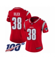 Women's New England Patriots #38 Brandon Bolden Limited Red Inverted Legend 100th Season Football Jersey