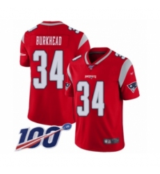 Men's New England Patriots #34 Rex Burkhead Limited Red Inverted Legend 100th Season Football Jersey