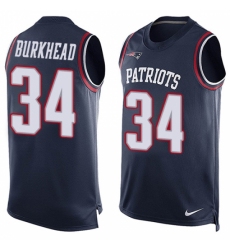 Men's Nike New England Patriots #34 Rex Burkhead Limited Navy Blue Player Name & Number Tank Top NFL Jersey