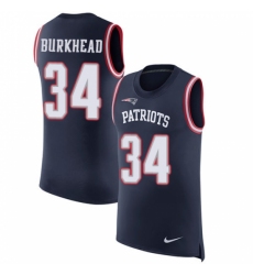Men's Nike New England Patriots #34 Rex Burkhead Limited Navy Blue Rush Player Name & Number Tank Top NFL Jersey