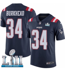 Men's Nike New England Patriots #34 Rex Burkhead Limited Navy Blue Rush Vapor Untouchable Super Bowl LII NFL Jersey
