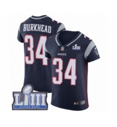 Men's Nike New England Patriots #34 Rex Burkhead Navy Blue Team Color Vapor Untouchable Elite Player Super Bowl LIII Bound NFL Jersey