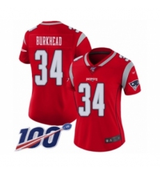 Women's New England Patriots #34 Rex Burkhead Limited Red Inverted Legend 100th Season Football Jersey