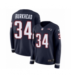 Women's Nike New England Patriots #34 Rex Burkhead Limited Navy Blue Therma Long Sleeve NFL Jersey