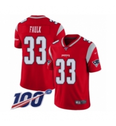Men's New England Patriots #33 Kevin Faulk Limited Red Inverted Legend 100th Season Football Jersey