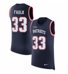 Men's Nike New England Patriots #33 Kevin Faulk Limited Navy Blue Rush Player Name & Number Tank Top NFL Jersey