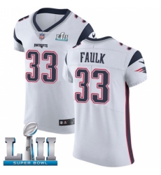 Men's Nike New England Patriots #33 Kevin Faulk White Vapor Untouchable Elite Player Super Bowl LII NFL Jersey