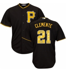 Men's Majestic Pittsburgh Pirates #21 Roberto Clemente Authentic Black Team Logo Fashion Cool Base MLB Jersey