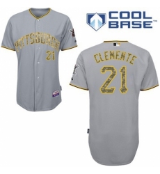 Men's Majestic Pittsburgh Pirates #21 Roberto Clemente Authentic Grey USMC Cool Base MLB Jersey