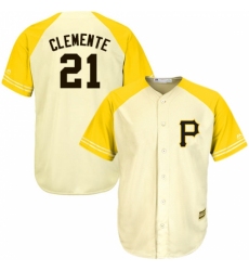 Men's Majestic Pittsburgh Pirates #21 Roberto Clemente Replica Cream/Gold Exclusive Cool Base MLB Jersey