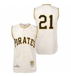 Men's Mitchell and Ness 1960 Pittsburgh Pirates #21 Roberto Clemente Authentic Cream Throwback MLB Jersey