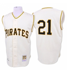 Men's Mitchell and Ness 1960 Pittsburgh Pirates #21 Roberto Clemente Authentic White Throwback MLB Jersey