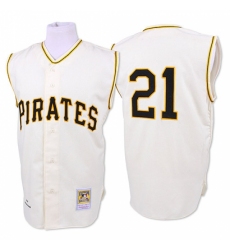 Men's Mitchell and Ness 1960 Pittsburgh Pirates #21 Roberto Clemente Replica White Throwback MLB Jersey