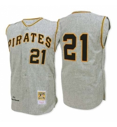 Men's Mitchell and Ness 1962 Pittsburgh Pirates #21 Roberto Clemente Replica Grey Throwback MLB Jersey