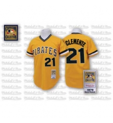 Men's Mitchell and Ness Pittsburgh Pirates #21 Roberto Clemente Replica Gold Throwback MLB Jersey