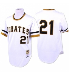 Men's Mitchell and Ness Pittsburgh Pirates #21 Roberto Clemente Replica White Throwback MLB Jersey