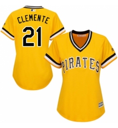 Women's Majestic Pittsburgh Pirates #21 Roberto Clemente Authentic Gold Alternate Cool Base MLB Jersey
