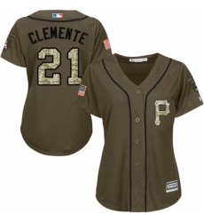 Women's Majestic Pittsburgh Pirates #21 Roberto Clemente Authentic Green Salute to Service MLB Jersey