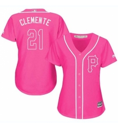 Women's Majestic Pittsburgh Pirates #21 Roberto Clemente Replica Pink Fashion Cool Base MLB Jersey