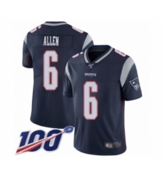 Men's New England Patriots #6 Ryan Allen Navy Blue Team Color Vapor Untouchable Limited Player 100th Season Football Jersey