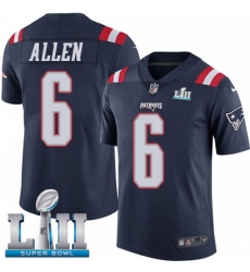 Youth Nike New England Patriots #6 Ryan Allen Limited Navy Blue Rush Vapor Untouchable Super Bowl LII NFL Jersey