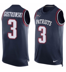 Men's Nike New England Patriots #3 Stephen Gostkowski Limited Navy Blue Player Name & Number Tank Top NFL Jersey