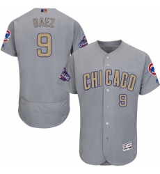 Men's Majestic Chicago Cubs #9 Javier Baez Authentic Gray 2017 Gold Champion Flex Base MLB Jersey