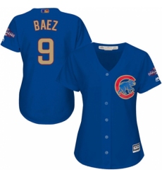 Women's Majestic Chicago Cubs #9 Javier Baez Authentic Royal Blue 2017 Gold Champion MLB Jersey