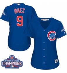 Women's Majestic Chicago Cubs #9 Javier Baez Authentic Royal Blue Alternate 2016 World Series Champions Cool Base MLB Jersey