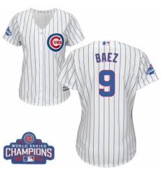 Women's Majestic Chicago Cubs #9 Javier Baez Authentic White Home 2016 World Series Champions Cool Base MLB Jersey