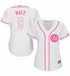 Women's Majestic Chicago Cubs #9 Javier Baez Replica White Fashion MLB Jersey
