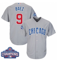 Youth Majestic Chicago Cubs #9 Javier Baez Authentic Grey Road 2016 World Series Champions Cool Base MLB Jersey