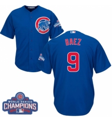 Youth Majestic Chicago Cubs #9 Javier Baez Authentic Royal Blue Alternate 2016 World Series Champions Cool Base MLB Jersey