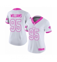 Women's New York Jets #95 Quinnen Williams Limited White Pink Rush Fashion Football Jersey