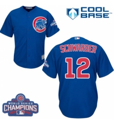 Youth Majestic Chicago Cubs #12 Kyle Schwarber Authentic Royal Blue Alternate 2016 World Series Champions Cool Base MLB Jersey