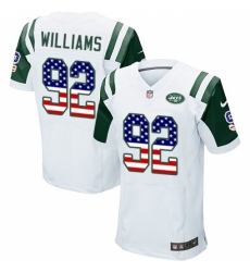 Men's Nike New York Jets #92 Leonard Williams Elite White Road USA Flag Fashion NFL Jersey