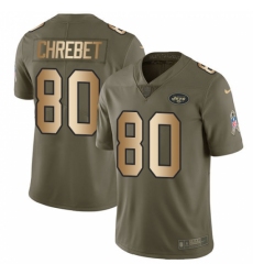 Men's Nike New York Jets #80 Wayne Chrebet Limited Olive/Gold 2017 Salute to Service NFL Jersey